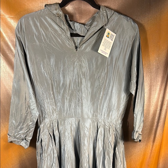 Vintage blue Gray iridescent ribbed satin 50’s Dress recommend dry cleaning F1 - Picture 6 of 8